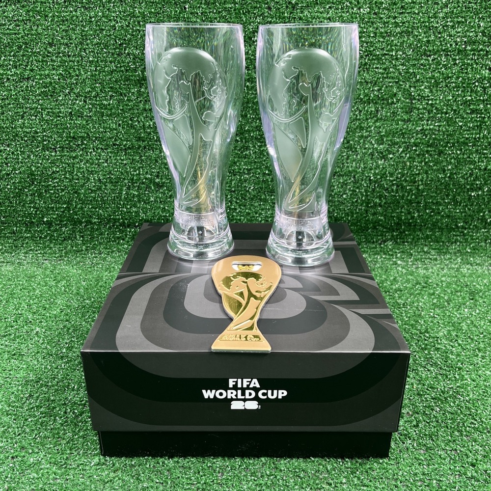 Official FIFA World Cup 2026 Pilsner Beer Glass Set 2 Glasses Bottle Opener NIB